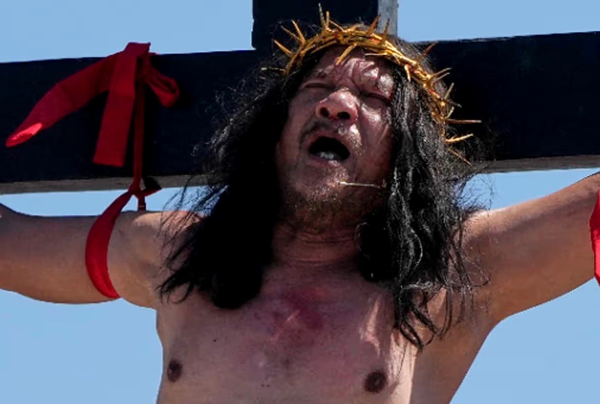 Man nailed to cross for 37th and final time in brutal Good Friday 'crucifixion' but chooses not to be whipped this year
